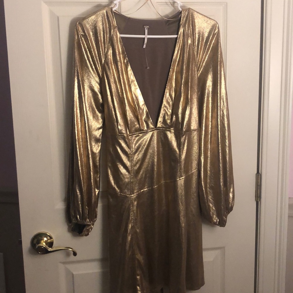 Free People gold party dress size 8